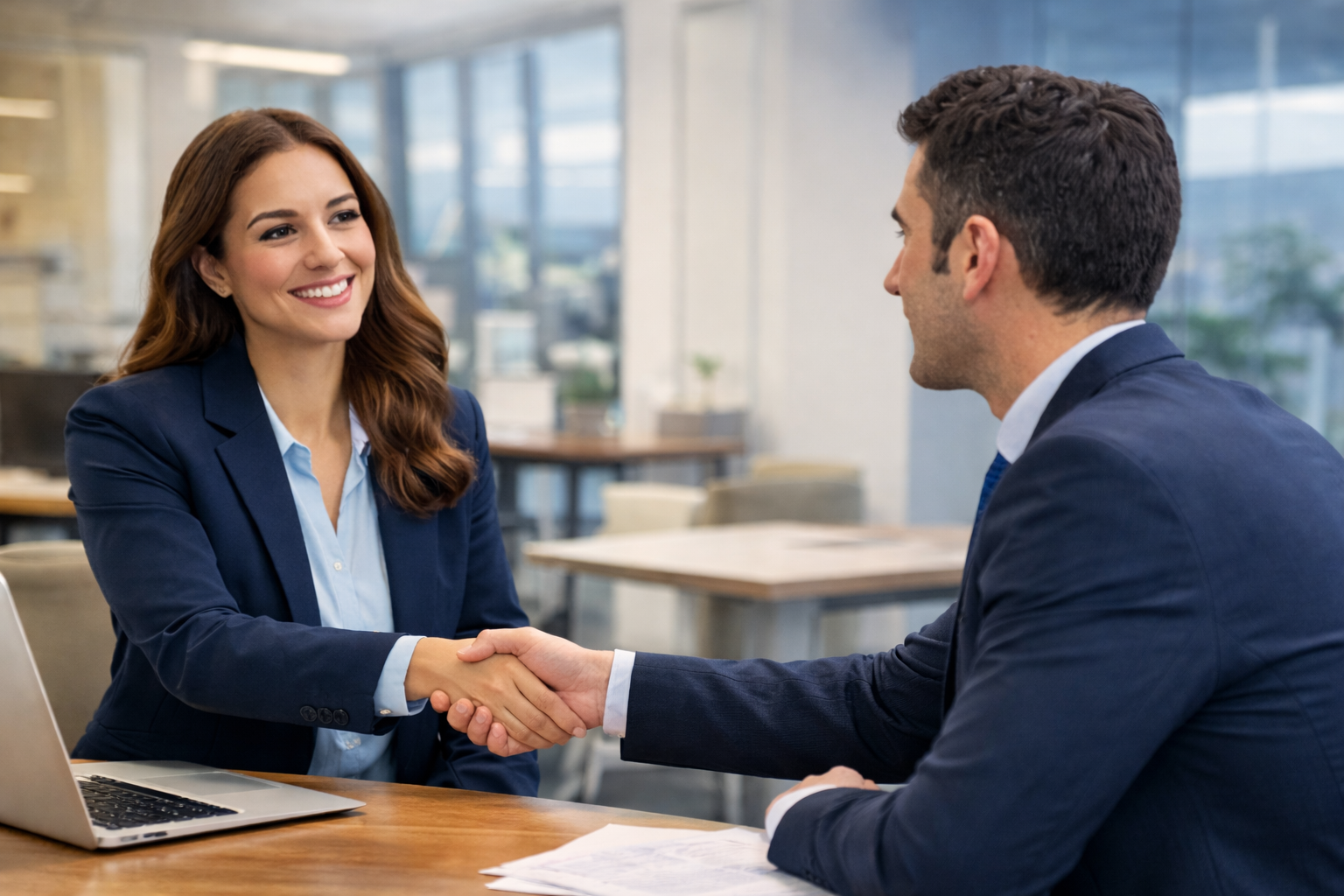 Reunión comercial B2B entre profesionales
