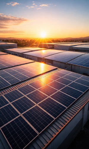 Cubierta fotovoltaica al atardecer