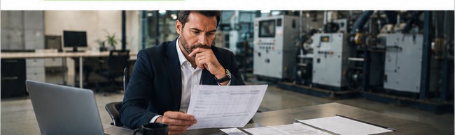 Empresario revisando una factura energética